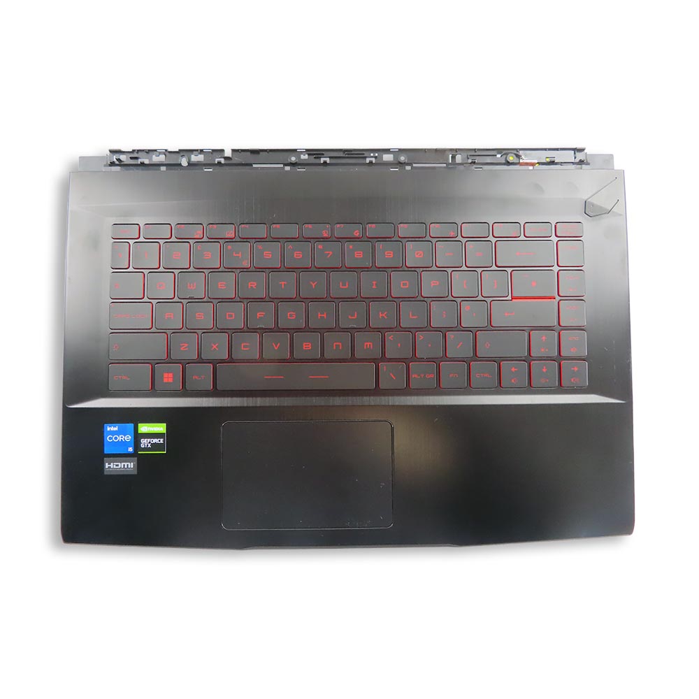 Palmrest and Keyboard (UK) With Touchpad - Brushed Black metal with red ...